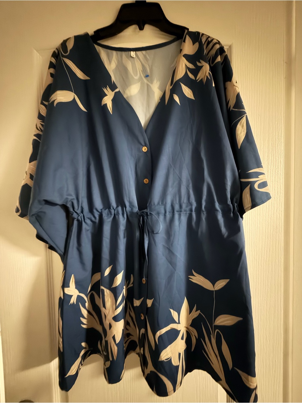 Cupshe Navy Blue Midi Dress with Cream Floral Print